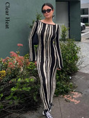 Pavasara sieviešu strīpaina trikotāžas lielkleita Eleganta O veida kakla izgriezuma garās piedurknes Bodycon kleita Sieviešu modes Streetwear ballīšu kleitas