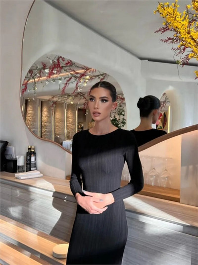 Pletena midi haljina s rebrastim O-izrezom, elegantna Y2K uska haljina a-kroja, dugi vestidos Ljetna ženska odjeća za ulični odmor 2023.