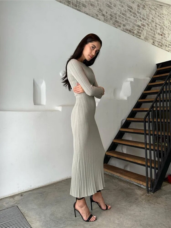 Pletena midi haljina s rebrastim O-izrezom, elegantna Y2K uska haljina a-kroja, dugi vestidos Ljetna ženska odjeća za ulični odmor 2023.