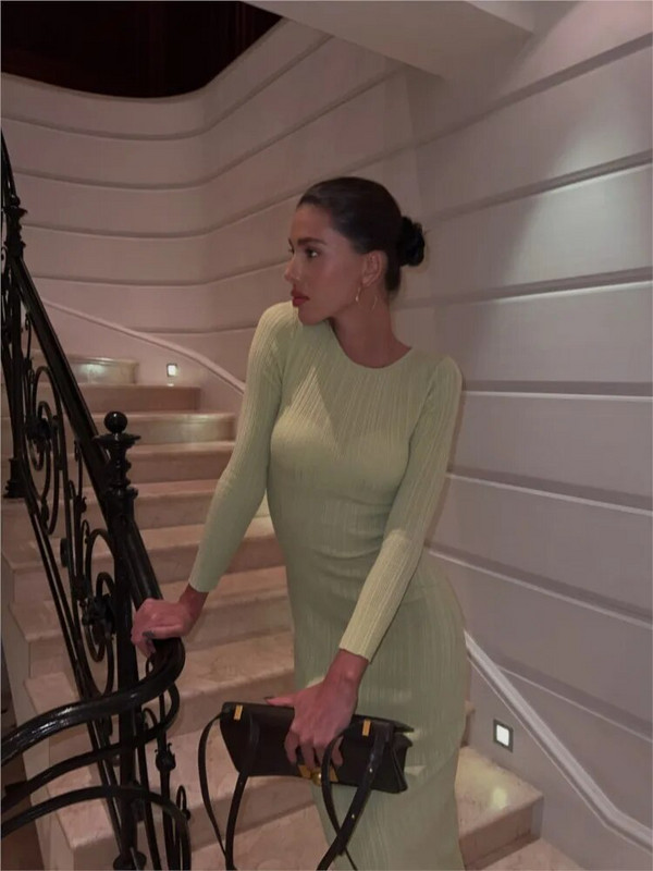 Pletena midi haljina s rebrastim O-izrezom, elegantna Y2K uska haljina a-kroja, dugi vestidos Ljetna ženska odjeća za ulični odmor 2023.