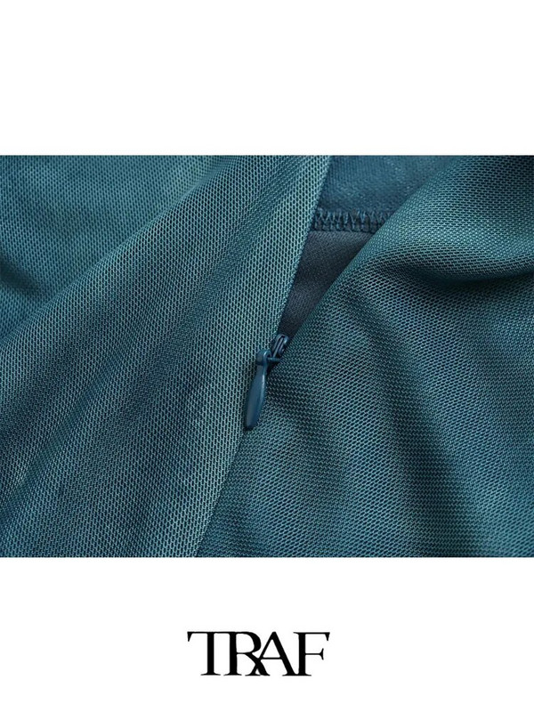 TRAF naiste siidist võrgust midikleit 2023. aasta sügisene naiste pikkade varrukatega vintage pikk kleit Naiste elegantne õhuke kleit