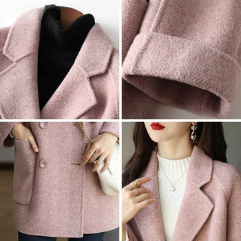 Вълнено дамско палто със средна дължина Есенно и зимно удебелено топло палто Свободен тънък тренчкот от туид Голямо палто Дамско яке
