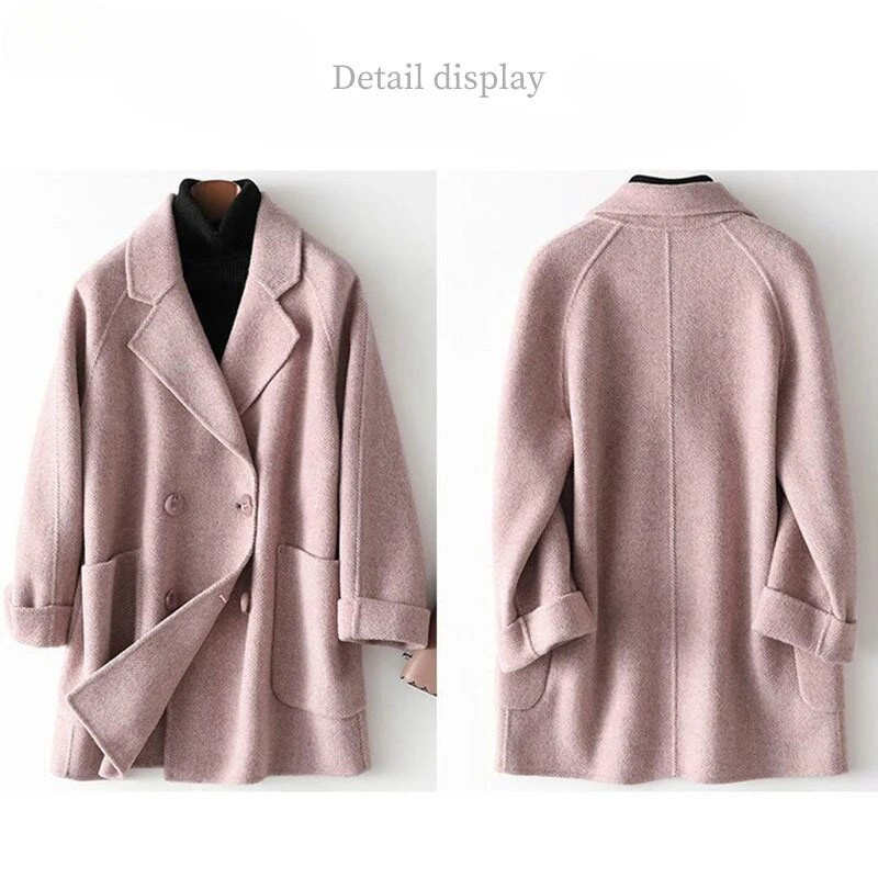 Vuneni ženski kaput srednje dužine Jesenski i zimski podebljani topli kaput Opušteni tanki trenč kaput od tvida Veliki kaput jakna Ženska