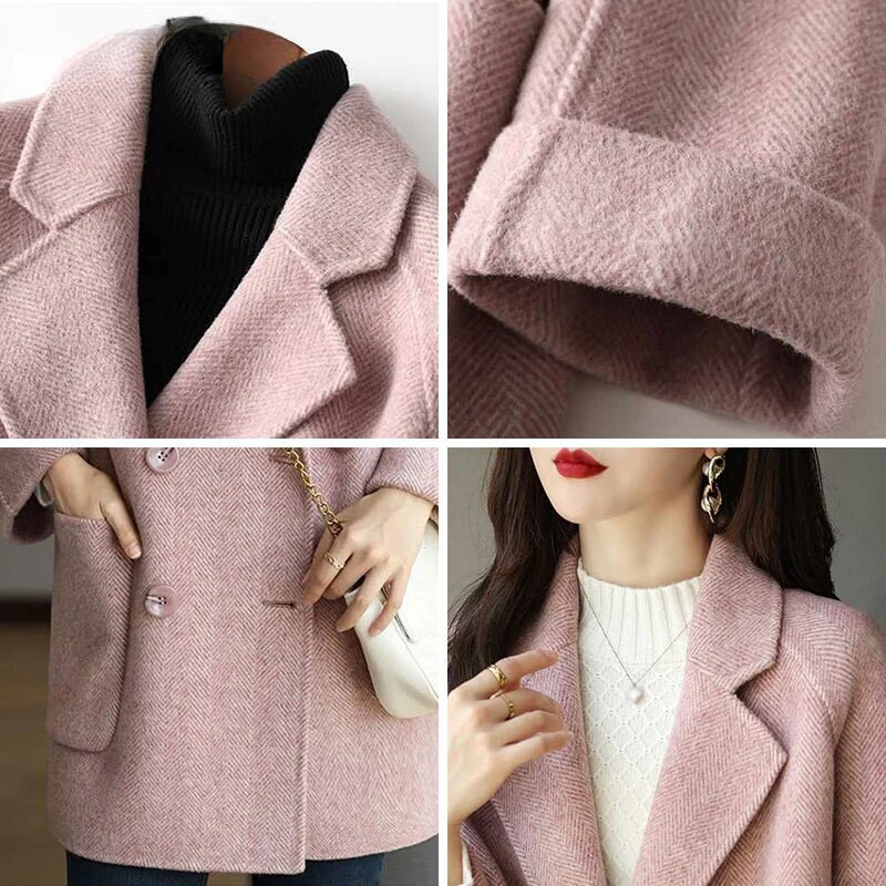 Vuneni ženski kaput srednje dužine Jesenski i zimski podebljani topli kaput Opušteni tanki trenč kaput od tvida Veliki kaput jakna Ženska