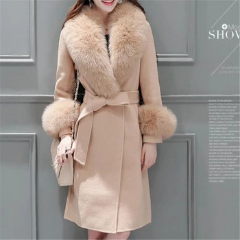 2023 Φθινόπωρο χειμερινό παλτό υψηλής μόδας Slim ήταν λεπτό μάλλινο παλτό από ψεύτικη γούνα Γιακάς από γούνα λεπτό ήταν λεπτό Γυναικείο παλτό μεσαίου μήκους
