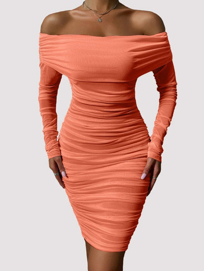 Dressmecb Solid võrgusilma valged Midikleidid Naiste riietus õlgadest, pikkade varrukatega sügiskleit seljata, rusikas, seksikas peokleit