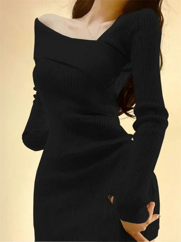 Mini pletena jednodijelna haljina u korejskom stilu Deeptown Ženska koketa Seksi tunika dugih rukava Kabaret haljine kaki zimska odjeća
