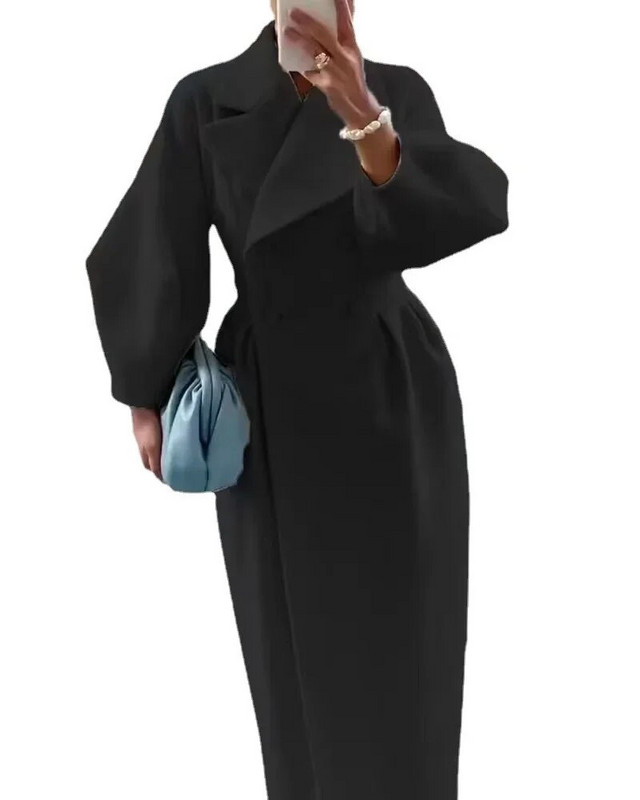 Jesen i zima, novi dugi kaput s miješanim kašmirom, vuneni vuneni kaput, dugi kaput s dvostrukim kopčanjem i kašmirom s velikim reverom