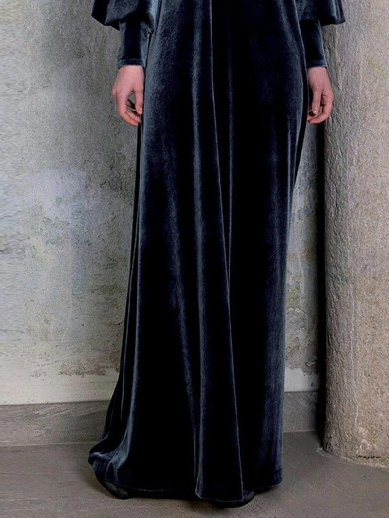 Baršunasta vintage ženska maksi haljina, velika večernja haljina s brodskim izrezom i dugim rukavima, uska, plisirana maturalna haljina