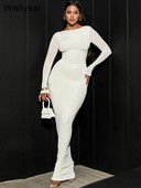 Eleganta, viengabalaina adīšanas rievotas vakarkleitas sievietēm Apģērbs 2023. gads ar garām piedurknēm ar kaklu biroja maksikleitu klubs Sieviešu dzimšanas diena