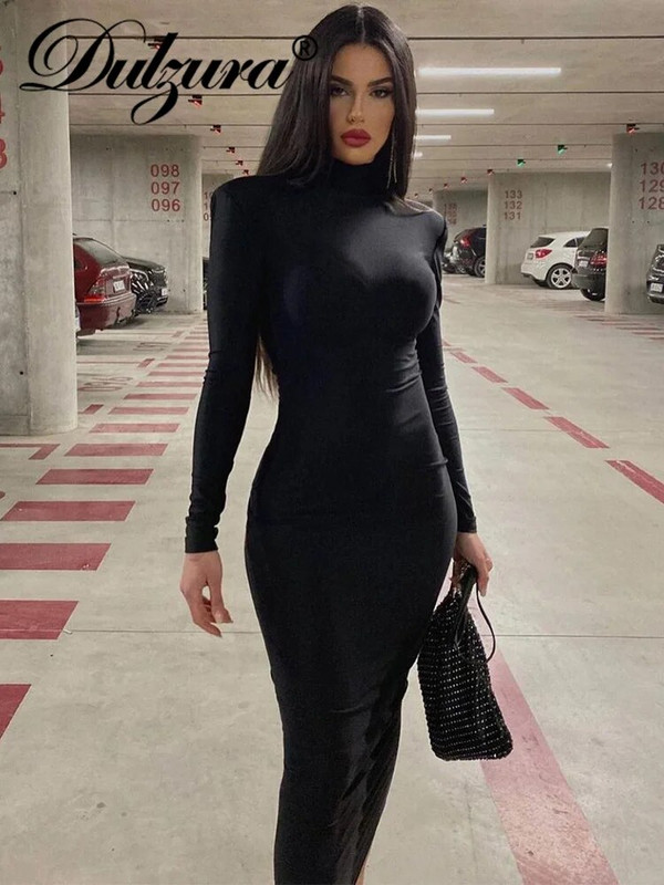 Dulzura Jesen, seksi Y2K odjeća, midi haljine s dugim rukavima, za žene, 2022., ulična odjeća za klubske zabave, elegantna jednobojna odjeća