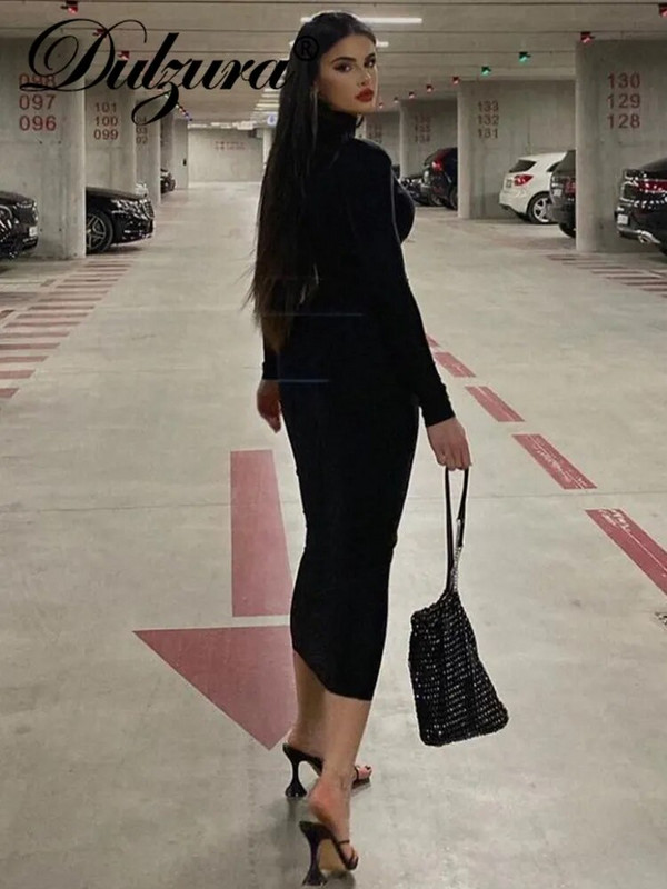 Dulzura Jesen, seksi Y2K odjeća, midi haljine s dugim rukavima, za žene, 2022., ulična odjeća za klubske zabave, elegantna jednobojna odjeća