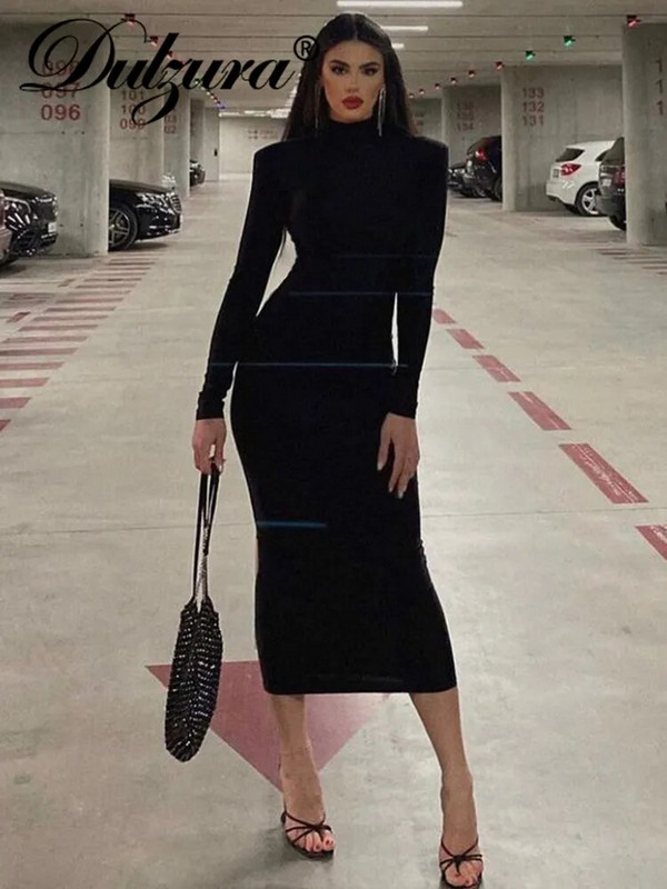 Dulzura Jesen, seksi Y2K odjeća, midi haljine s dugim rukavima, za žene, 2022., ulična odjeća za klubske zabave, elegantna jednobojna odjeća