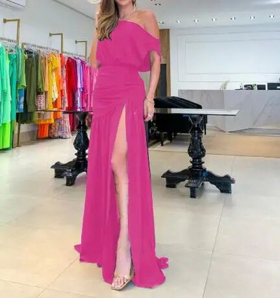 Ženske haljine s ovratnikom ravnih linija, kratkih rukava, duga suknja, moderna blagdanska seksi haljina s podijeljenim izrezom i jednim linijskim izrezom