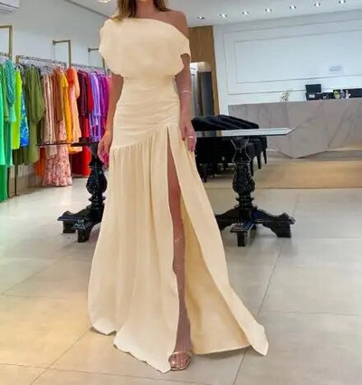 Ženske haljine s ovratnikom ravnih linija, kratkih rukava, duga suknja, moderna blagdanska seksi haljina s podijeljenim izrezom i jednim linijskim izrezom