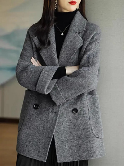 Γυναικείο παλτό Yitimoky οδοντωτό μάλλινο φθινόπωρο Χειμώνας 2023 Γραφείο μόδας Γυναικείο μακρυμάνικο φαρδύ μπουφάν Casual διπλό παλτό