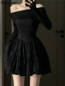 Crna mini haljina, ženska gotička balska haljina dugih rukava, šik odjeća za zabavu Temper Vintage s kosim izrezom, seksi vestidos definiranog francuskog stila