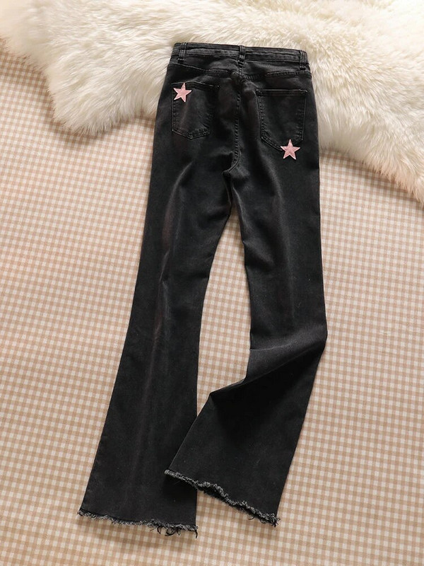 Y2k Big Size 5xl Kõrge vöökohaga Flare Teksad Star Appliques Baggy Denim Püksid Vabaaja kevadsuvi Vaqueros tänavarõivad Uued Pantalones