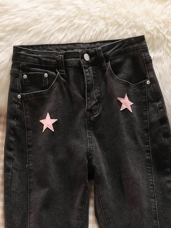 Y2k Big Size 5xl Kõrge vöökohaga Flare Teksad Star Appliques Baggy Denim Püksid Vabaaja kevadsuvi Vaqueros tänavarõivad Uued Pantalones
