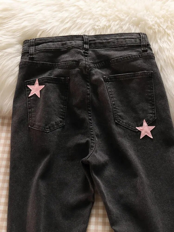 Y2k Big Size 5xl Kõrge vöökohaga Flare Teksad Star Appliques Baggy Denim Püksid Vabaaja kevadsuvi Vaqueros tänavarõivad Uued Pantalones