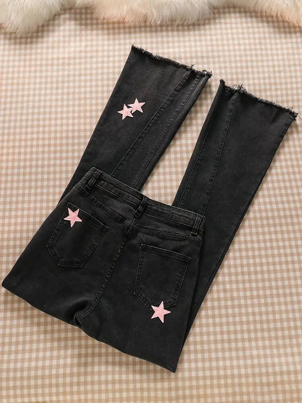 Y2k Big Size 5xl Kõrge vöökohaga Flare Teksad Star Appliques Baggy Denim Püksid Vabaaja kevadsuvi Vaqueros tänavarõivad Uued Pantalones