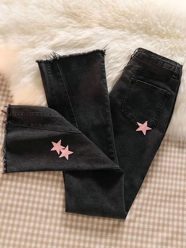 Y2k Big Size 5xl Kõrge vöökohaga Flare Teksad Star Appliques Baggy Denim Püksid Vabaaja kevadsuvi Vaqueros tänavarõivad Uued Pantalones