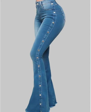 High Stretch Drag Flare Jeans Personalized Buttoned Design Γυναικείο Lifting Hip Skinny Παντελόνι Demin Παντελόνι με καμπάνα με τσέπη