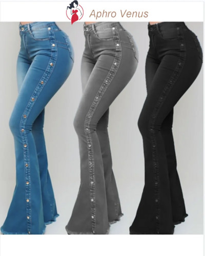 High Stretch Drag Flare Jeans Personalized Buttoned Design Γυναικείο Lifting Hip Skinny Παντελόνι Demin Παντελόνι με καμπάνα με τσέπη