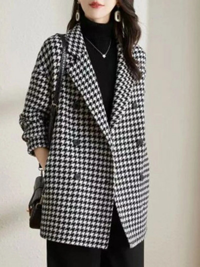 Trenč kaput za žene Vuneni kaput od tvida Korejska modna jesenska ženska zimska odjeća 2023. Karirana duga jakna Elegantna uredska dama