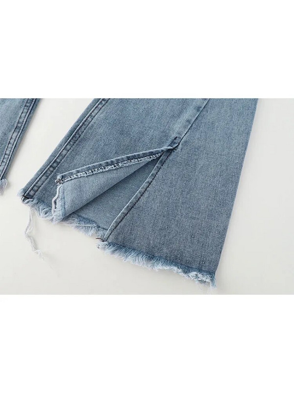 Široke traper hlače Ženske vintage traper hlače s poderanom mašnom i izdubljenim ženskim visokim strukom Harajuku modne rastezljive traper hlače širokih nogavica