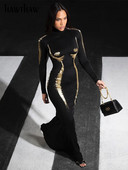 Hawthaw naiste 2023. aasta sügistalvine mood pikkade varrukatega peoklubi tänavarõivad Bodycon mustade pikkade kleidide hulgimüügikaubad ettevõtetele