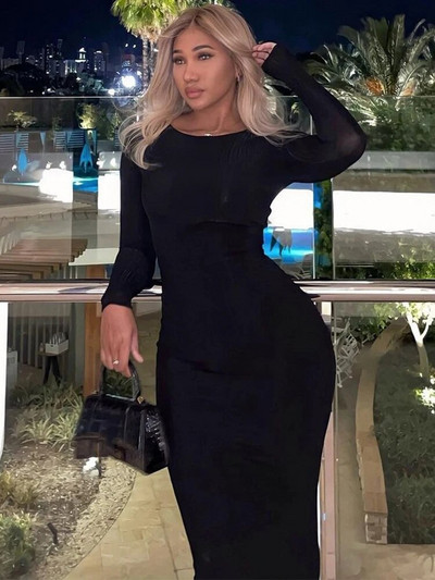 Dulzura Jesen Y2K Odjeća Dugih rukava O-izrez Bodycon Maxi haljine za žene 2023 Club Party Streetwear Elegantna jednobojna odjeća