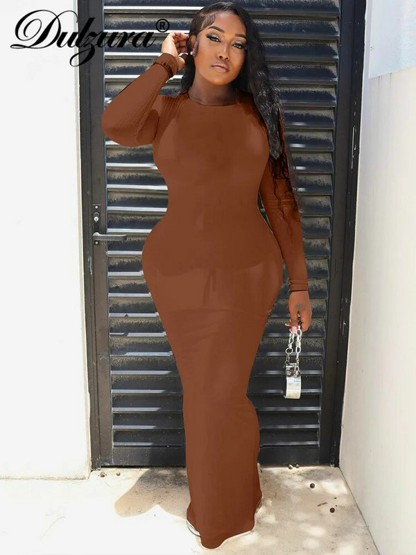 Dulzura Jesen Y2K Odjeća Dugih rukava O-izrez Bodycon Maxi haljine za žene 2023 Club Party Streetwear Elegantna jednobojna odjeća
