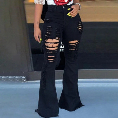 Suures suuruses S-3XL Naiste lõhenenud teksad Kevad suvi Sügis vabaaja kelluke põhja auk õhukesed kitsad pliiatsiga teksapüksid