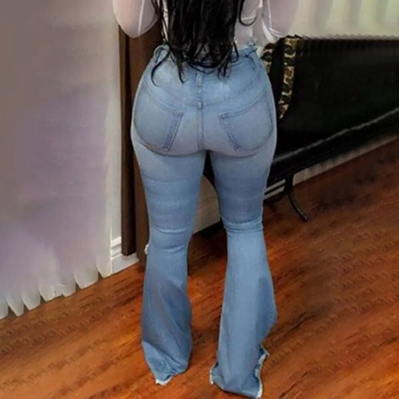 Suures suuruses S-3XL Naiste lõhenenud teksad Kevad suvi Sügis vabaaja kelluke põhja auk õhukesed kitsad pliiatsiga teksapüksid