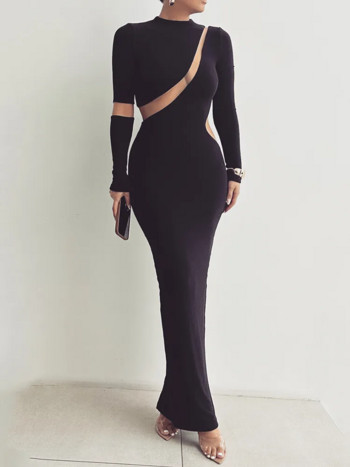 Mozision Turtleneck μακρυμάνικο Bodycon Maxi Φόρεμα Γυναικείο Φθινόπωρο Νέο Συνονθύλευμα Hollow Out Club Party Sexy Long Dress Vestidos