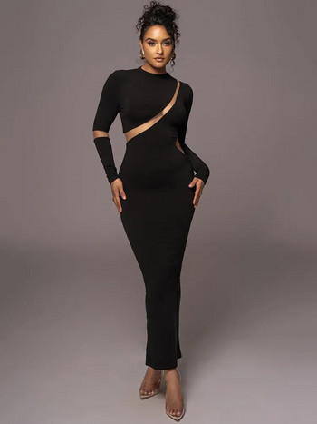 Mozision Turtleneck μακρυμάνικο Bodycon Maxi Φόρεμα Γυναικείο Φθινόπωρο Νέο Συνονθύλευμα Hollow Out Club Party Sexy Long Dress Vestidos