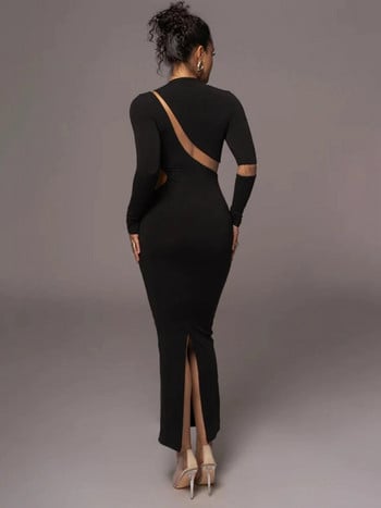 Mozision Turtleneck μακρυμάνικο Bodycon Maxi Φόρεμα Γυναικείο Φθινόπωρο Νέο Συνονθύλευμα Hollow Out Club Party Sexy Long Dress Vestidos