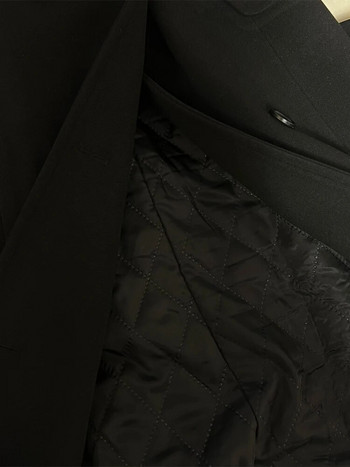 Lautaro Есен Зима Екстра дълго черно елегантно луксозно вталено вълнено палто Дамско с буф ръкав Blet Луксозни дизайнерски дрехи 2023 г.