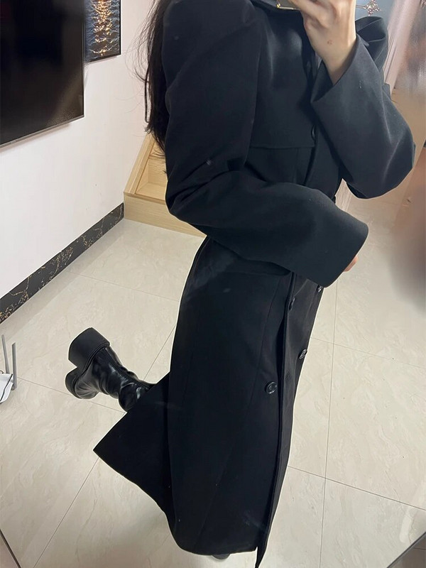 Lautaro Φθινοπωρινό Χειμώνας Εξαιρετικά Μακρύ, Κομψό, Πολυτελές Μάλλινο Παλτό Γυναικείο Πουφ Μανίκι Μπλέ Πολυτελή Επώνυμα Ρούχα 2023