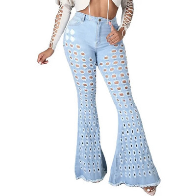 Y2K tänav valge sinine õõnes venivad lainelised teksad Seksikad klubi rebenenud augud laiad jalad lõhki, ülivenivad indie kellapõhjad