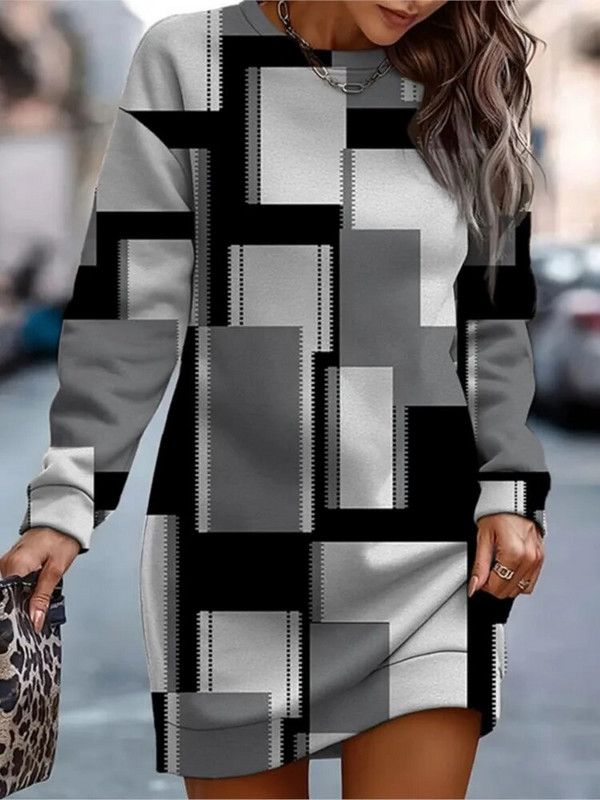 Jesensko-zimska modna sweatshirt haljina za žene s O izrezom i dugim rukavima, ležerne prevelike široke haljine Nova uredska ženska haljina