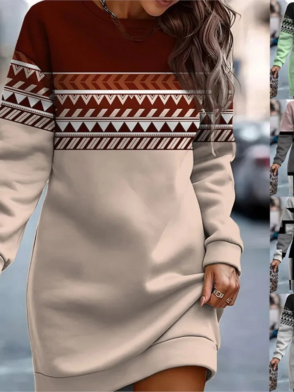 Jesensko-zimska modna sweatshirt haljina za žene s O izrezom i dugim rukavima, ležerne prevelike široke haljine Nova uredska ženska haljina