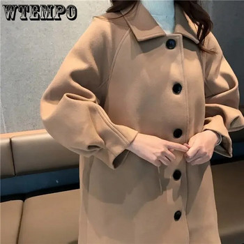 WTEMPO Модерно зимно палто Елегантно дамско връхно облекло с дълъг ръкав Удобно дишащо палто с копчета Затоплящо връхни дрехи в корейски стил