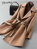 Yitimoky paks villane mantel naiste sügistalv 2023 vintage, uued pitsilised lahtised mantlid vabaaja pikkade varrukatega, allapoole kaelusega jakk