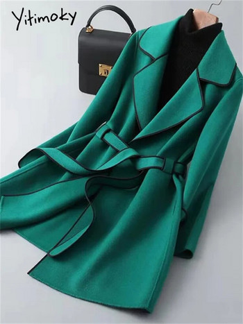 Yitimoky χοντρό μάλλινο παλτό Γυναικείο φθινόπωρο Χειμώνας 2023 Vintage Νέα Lace Up Φαρδιά Παλτό Casual Μακρυμάνικο Ζακέτα γιακά
