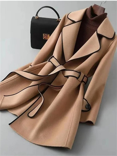 Yitimoky paks villane mantel naiste sügistalv 2023 vintage, uued pitsilised lahtised mantlid vabaaja pikkade varrukatega, allapoole kaelusega jakk