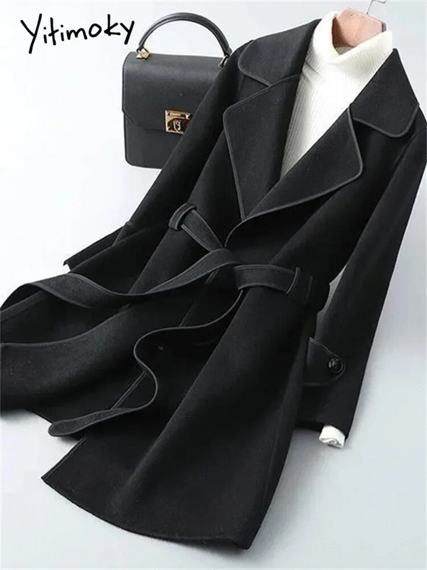 Yitimoky paks villane mantel naiste sügistalv 2023 vintage, uued pitsilised lahtised mantlid vabaaja pikkade varrukatega, allapoole kaelusega jakk