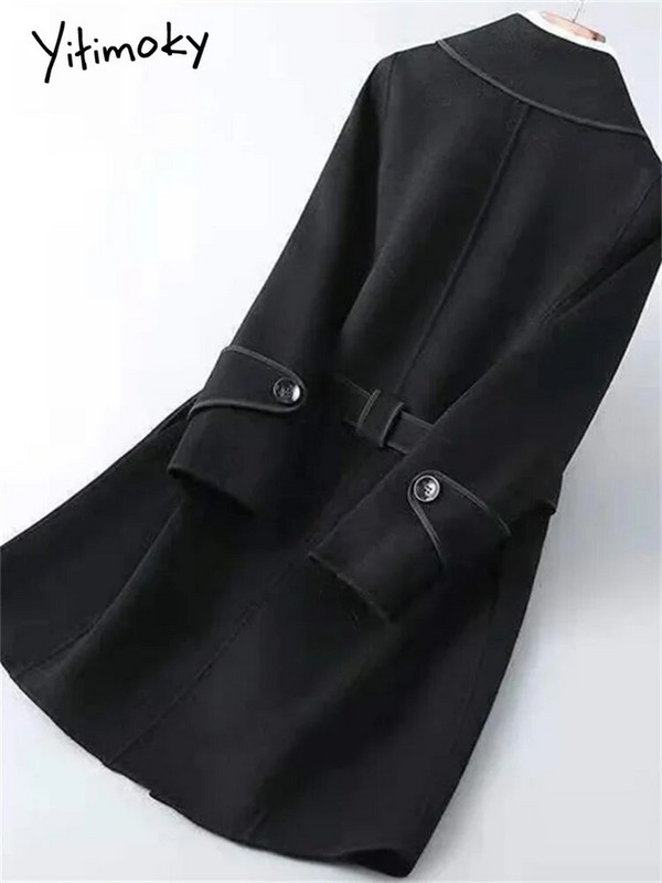 Yitimoky paks villane mantel naiste sügistalv 2023 vintage, uued pitsilised lahtised mantlid vabaaja pikkade varrukatega, allapoole kaelusega jakk