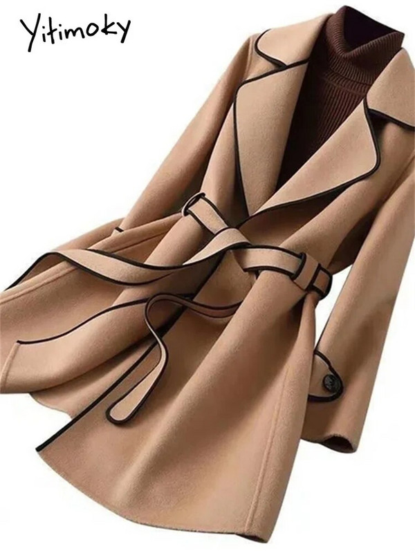 Yitimoky paks villane mantel naiste sügistalv 2023 vintage, uued pitsilised lahtised mantlid vabaaja pikkade varrukatega, allapoole kaelusega jakk